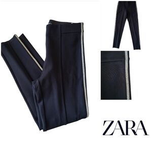 Zara Black Pants Leggings with Silver and Rhinestone Trim - Size Large